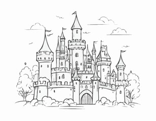 Obraz premium Fairy tale castle hand drawn sketch llustration