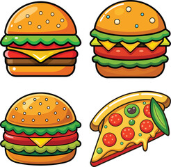 Set of cartoon fast food flat style isolated on a white background
