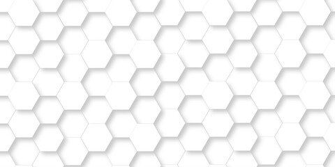 Abstract pattern hexagonal white technology line paper background. Hexagonal grid tile mosaic structure mess cell design. white and gray hexagon honeycomb football geometric copy space business text	