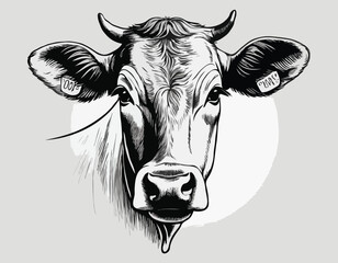 Cow portrait cow head vintage sketch hand drawn Vector illustration.