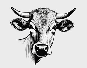 Cow portrait cow head vintage sketch hand drawn Vector illustration.