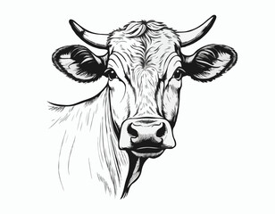 Cow portrait cow head vintage sketch hand drawn Vector illustration.