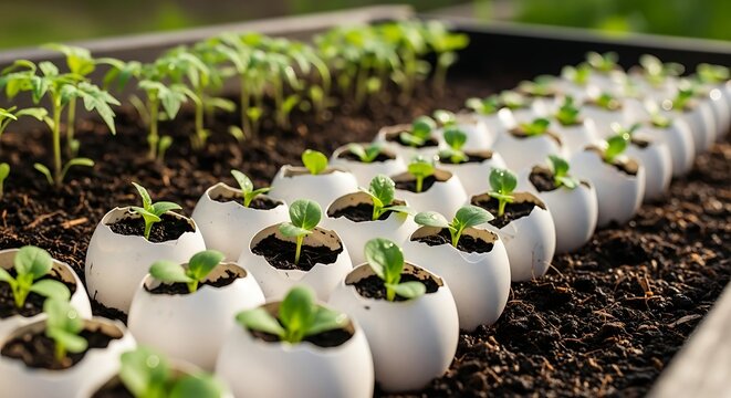 Sustainable Gardening with Eggshell Seed Starters.