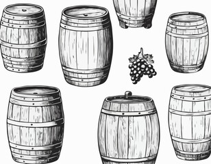 Wooden barrels hand drawn sketch Winemaking