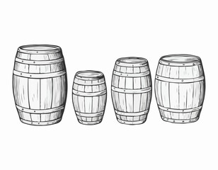 Wooden barrels hand drawn sketch Winemaking