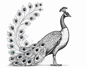 Fototapeta premium Peacock sketch, hand drawn in engraving style Vector illustration