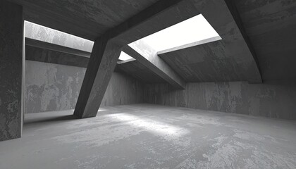 Modern Concrete Interior with Skylight and Beams