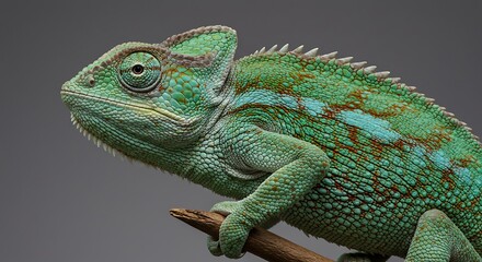 Obraz premium Closeup green chameleon profile