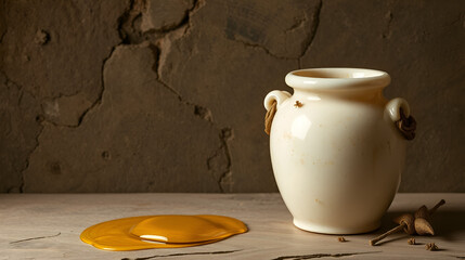 The oil was spilled next to an alabaster jar