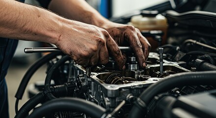 Dirty Hands Repairing Engine, Auto Maintenance Automotive Service