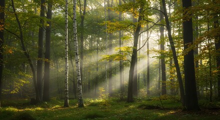 Sunlight filtering through forest