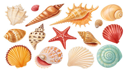 Tropical Shell Collection PNG Set – Colorful Exotic Seashells Isolated on Transparent Background