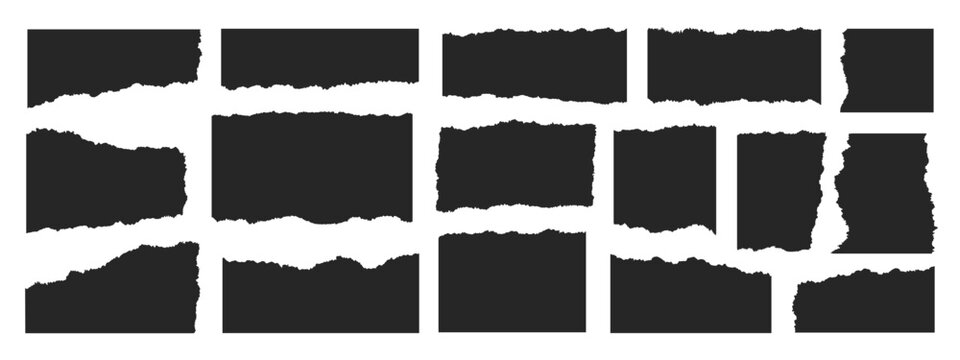 Torn paper set, rough edge frame, jagged rectangle torn paper shape
