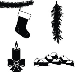 Set of winter and christmas silhouettes. Christmas collection. Christmas Vector Icon Set art.