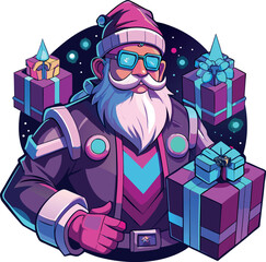 Cyberpunk Santa Claus Christmas vector style illustration image