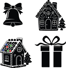 Set of winter and christmas silhouettes. Christmas collection. Christmas Vector Icon Set art.