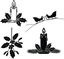 Set of winter and christmas silhouettes. Christmas collection. Christmas Vector Icon Set art.