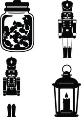 cristmas silhouette set, Black & White silhouette.