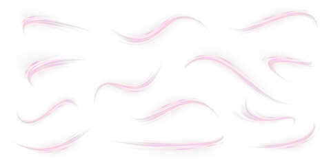 Set of neon speed lines on transparent background PNG. Colored shiny sparks of spiral wave. Curved bright speed line swirls.	