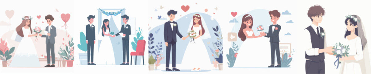 vector of young man and woman getting married