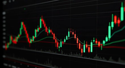 Financial Chart with Green and Red Candlesticks on Dark Background