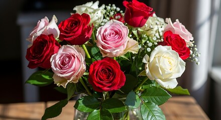 Vibrant Mixed Rose Bouquet in Sunlight.