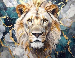 Majestic lion portrait on marbled background