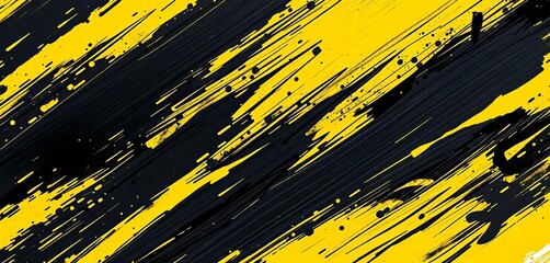 Abstract black and yellow brush strokes, dynamic energy, design, canvas