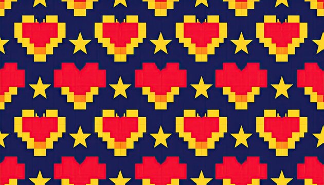 Pixel Heart and Star Pattern Retro Design