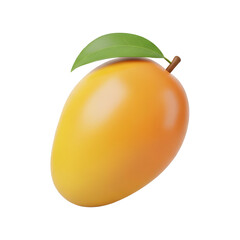 A ripe mango with a green leaf isolated on transparent background, 3d render style