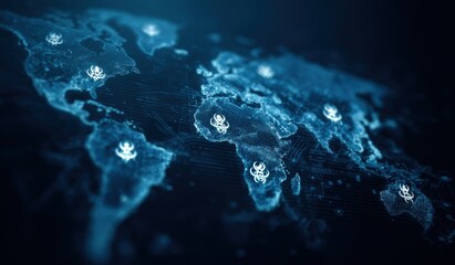 Global digital map with glowing markers