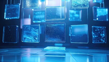 Floating Blue Glass Tiles Digital Background