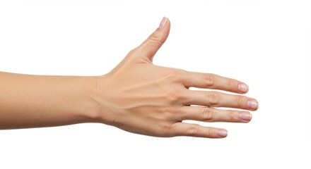 Woman’s Hand Extended Forward for Handshake Gesture Isolated on White Background