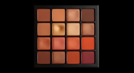 Fototapeta premium Warm Tones Makeup Palette Square Shapes Professional Cosmetic Eyeshadow Collection Flat Lay