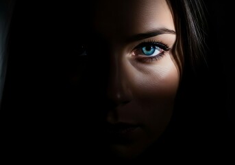 Mysterious woman face half in shadow