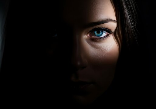 Mysterious woman face half in shadow