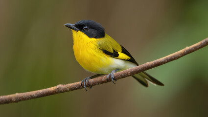 Naklejka premium Grey-hooded Warbler on a Branch A Captivating Portrait of a Small Bird in Its Natural Environment A Glimpse of Avian Life in the Forest