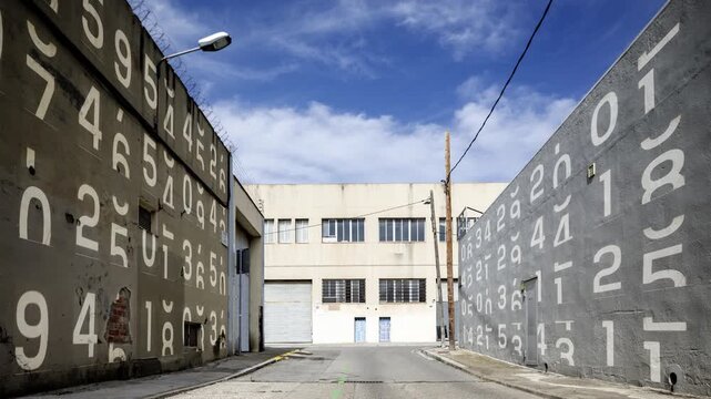 factory and industrial complex with passing clouds with clock numbers 