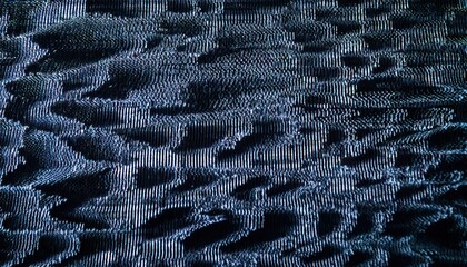 abstract digital distortion with glowing blue static waves and glitch lines creating futuristic texture for wallpaper or banner