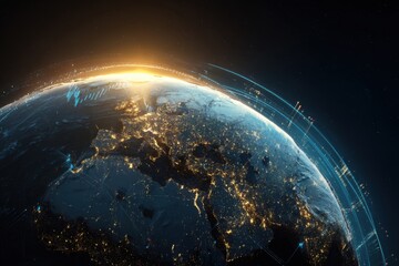 Global data network, night Earth view