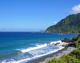 Fototapeta premium Coastal landscape, bright blue ocean