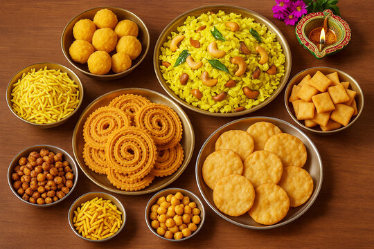Diwali snacks Diwali faral Festival food India stock photo