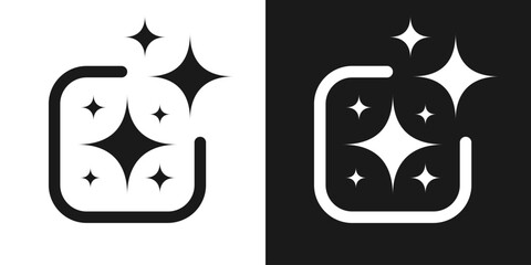 Generate AI icon vector set sparkle trendy style black white color. Machine learning technology, artificial intelligence button for ui ux element, app, website 10 eps