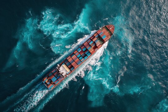 Cargo ship sailing on rough seas