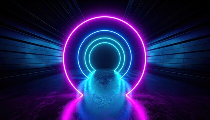 Neon Portal Rings Tunnel: Cyan Core with Magenta Rim