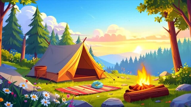 Camping scene in forest