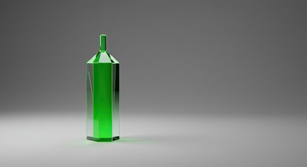 Green Glass Bottle Transparent Geometric Object on Gray Background