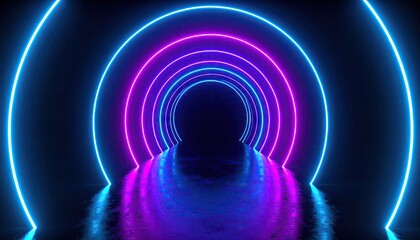 Neon Tunnel Rings with Cyan Magenta Glow