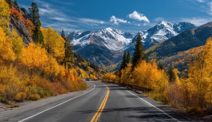 Mountain road in autumn foliage