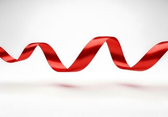Red ribbon curled on white background